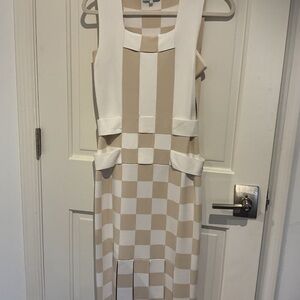 Opening Ceremony Beige and White Checkered Midi Dress